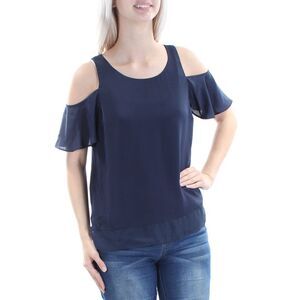 BAR III Womens Navy Cold Shoulder Short Sleeve Scoop Neck Top Size: 2XS